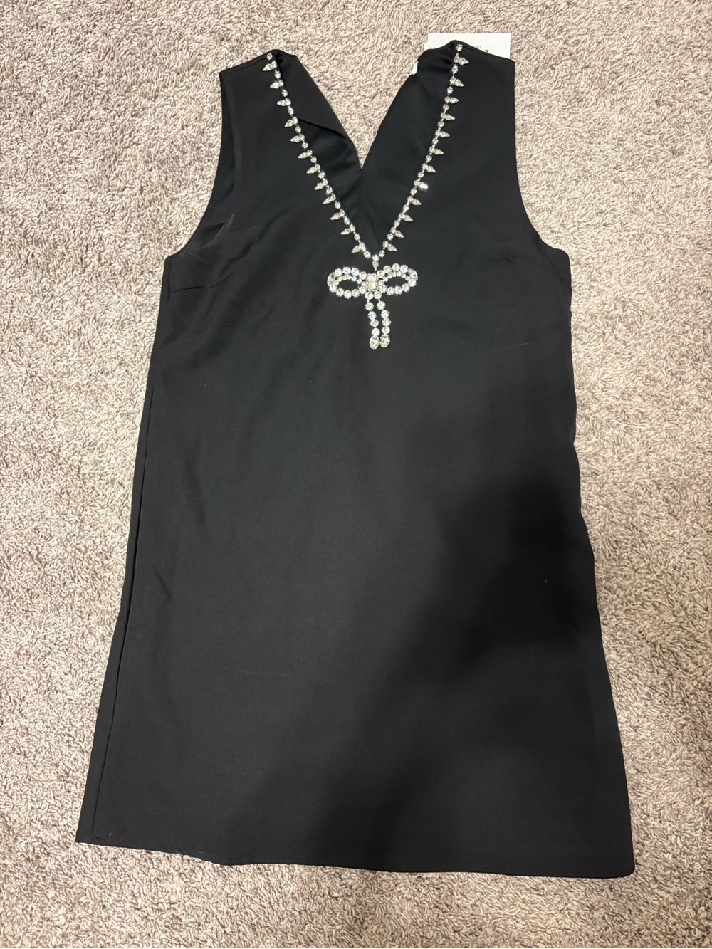 TCEC Black Sleeveless V-Neck Mini Dress with Crystal Accents